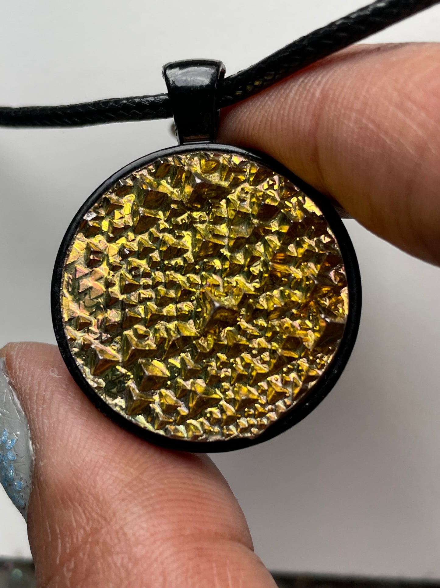 Gold Bismuth Crystal Metal Art Cord Necklace CIRCLE