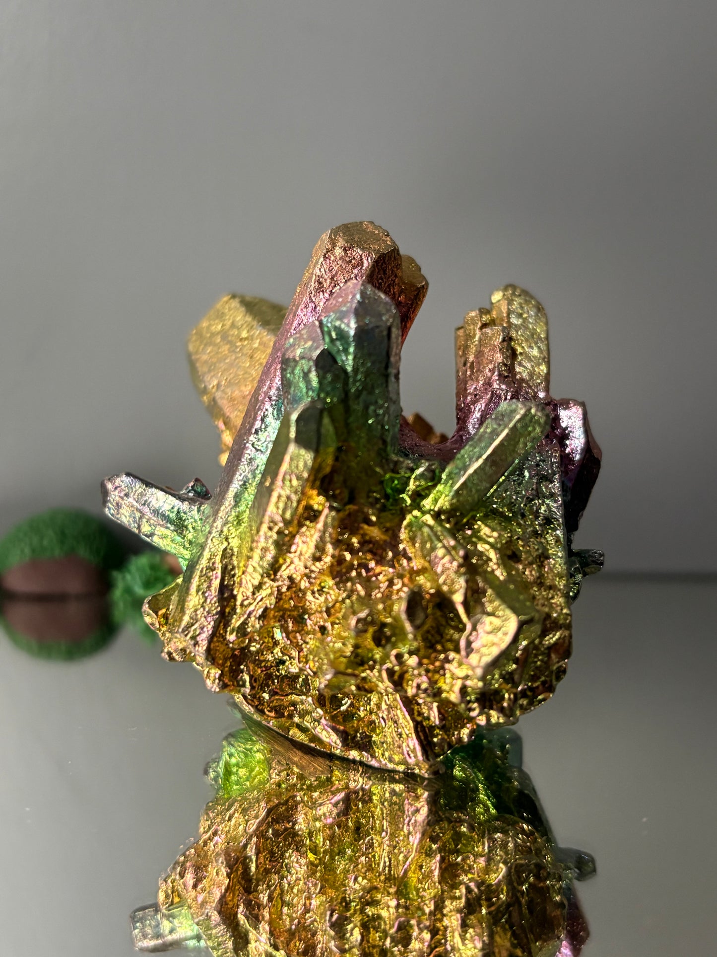 Rainbow Bismuth Crystal Quartz Cluster Metal Art Sculpture