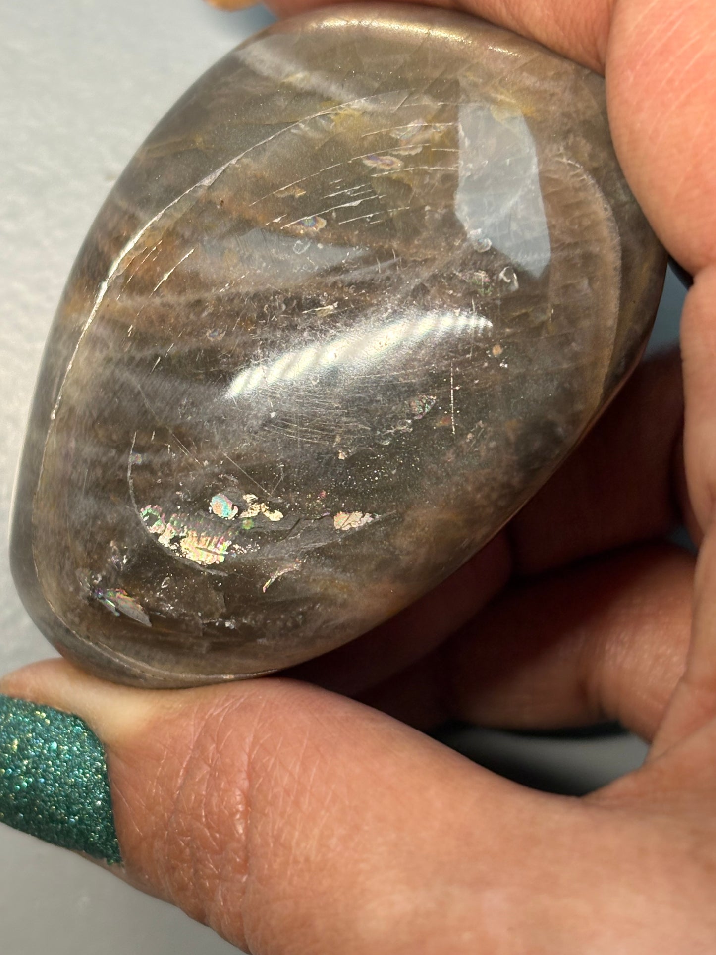 Black Moonstone Gemstone Crystal Palm Stone - Large