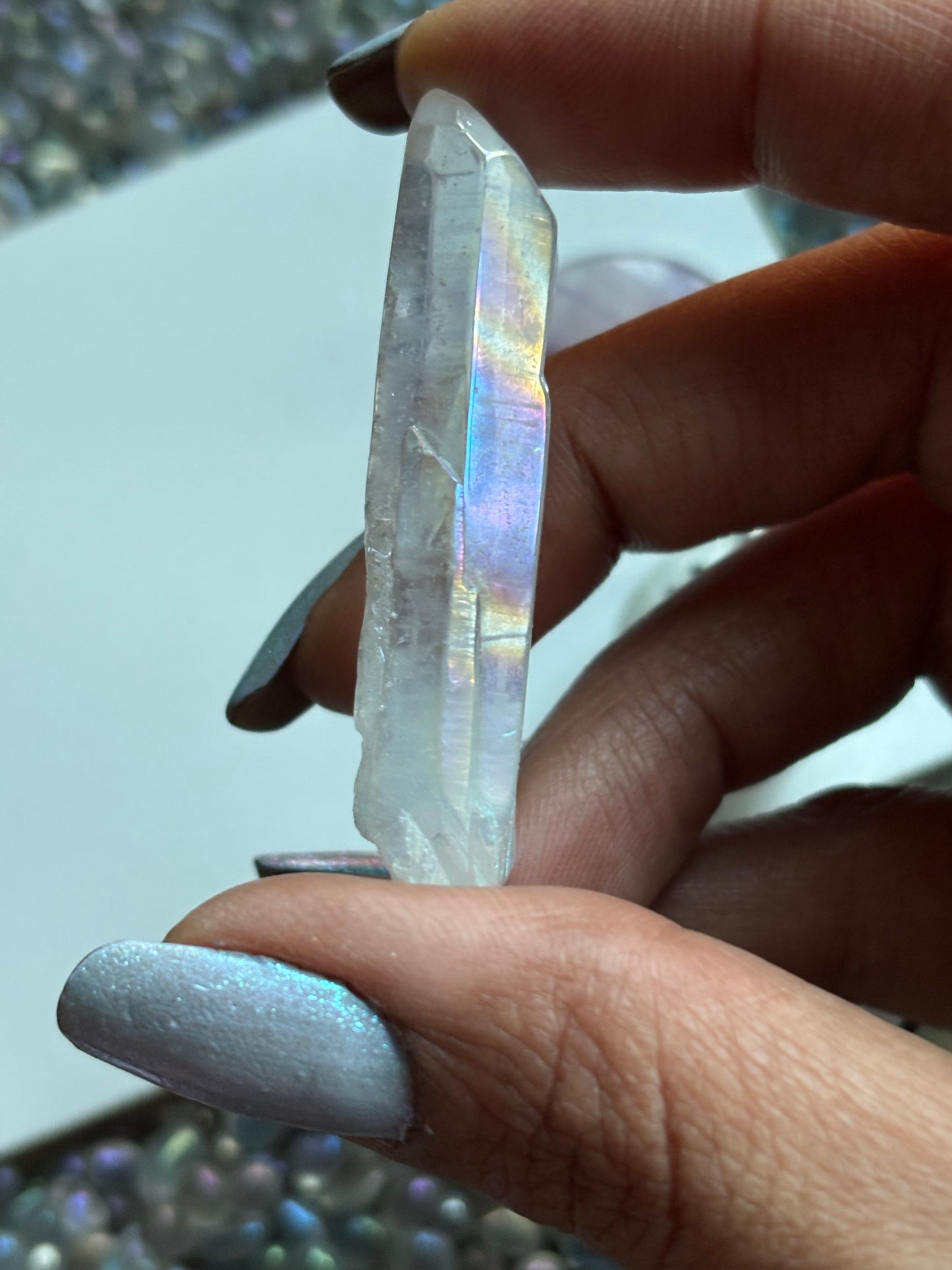 Fluorite Moon Aura Quartz & Rainbow Moonstone Crystal Gemstone Gift Pack - Moon Child (A)