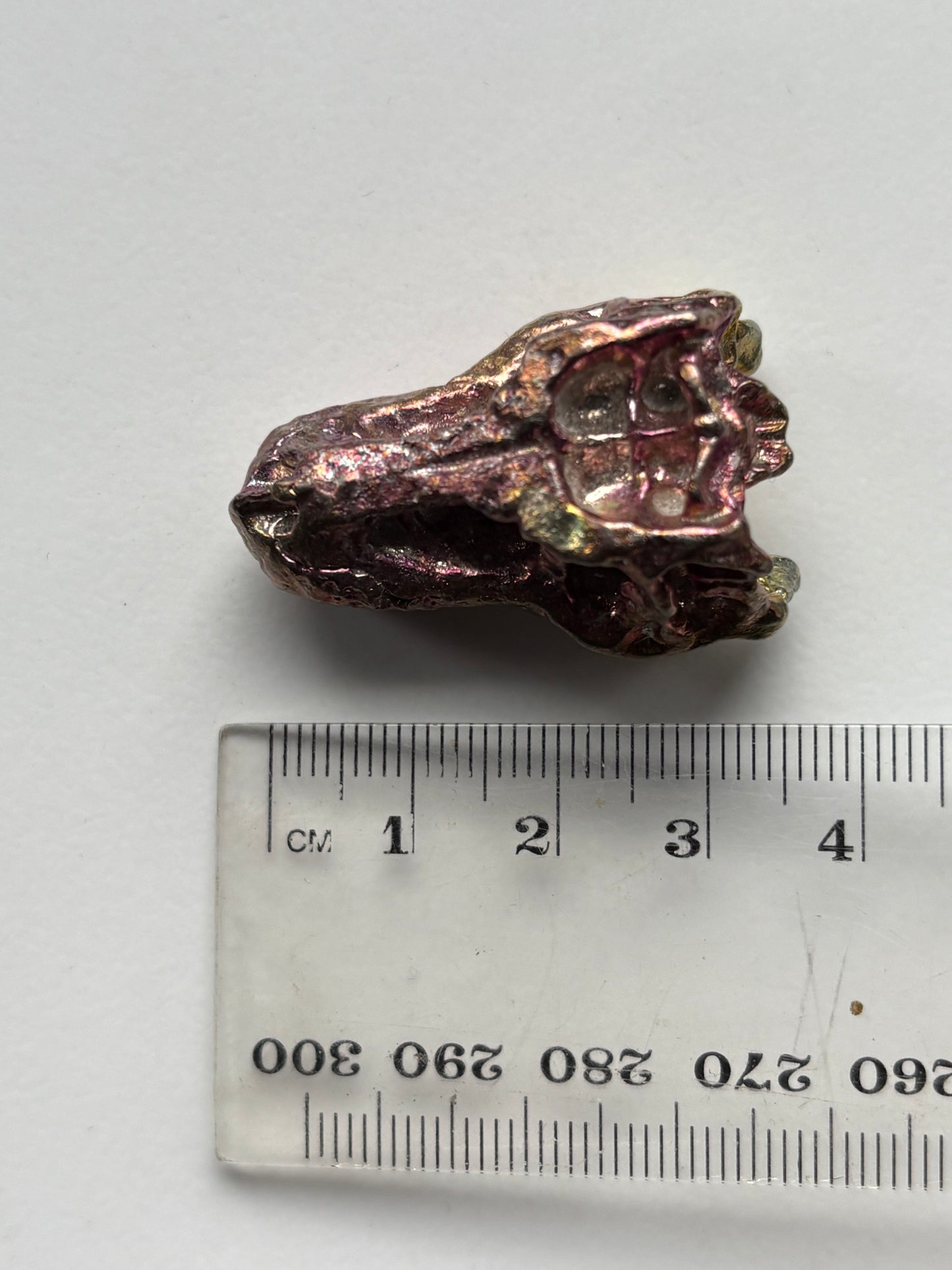 Pink Gold Bismuth Crystal Small Trex Skull Metal Art Sculpture