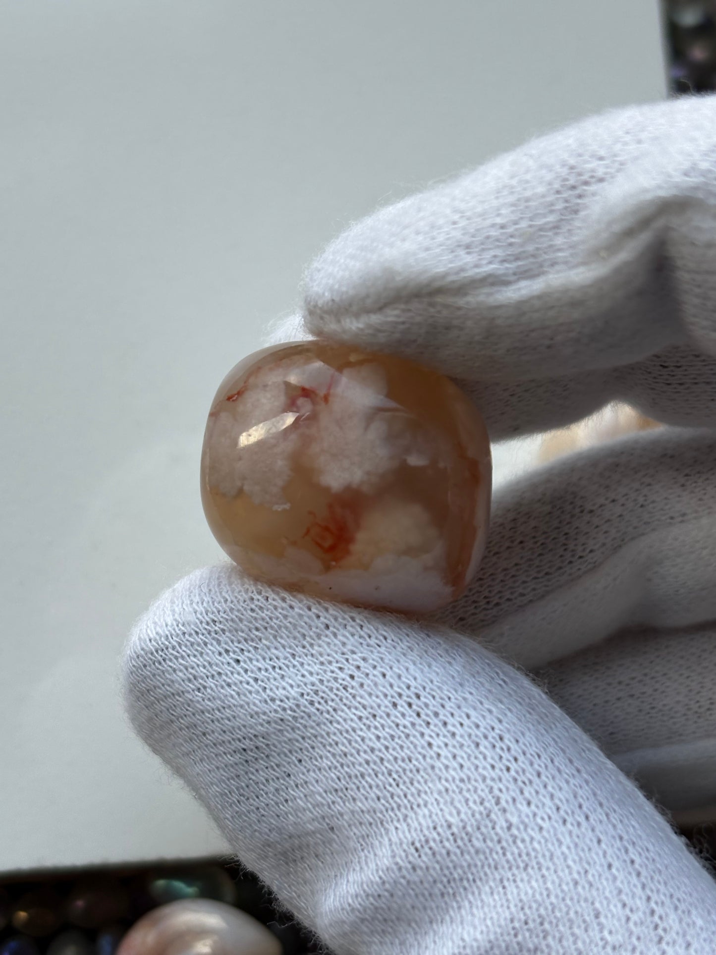 Flower Cherry Blossom Agate Gemstone Crystal Set - Mini Mushroom Tumbled Stone & Heart