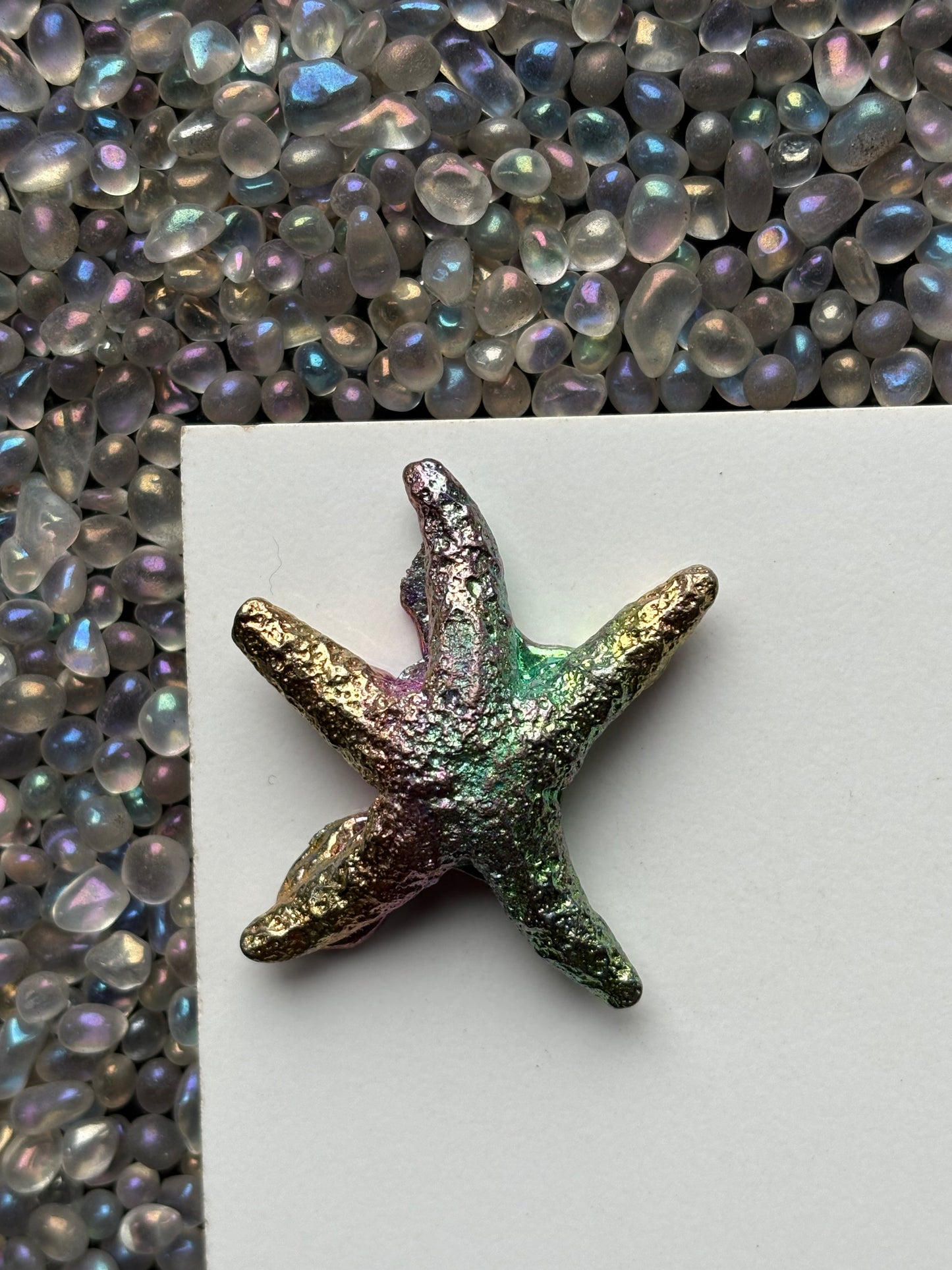 Rainbow Bismuth Crystal Small Starfish Metal Art Sculpture
