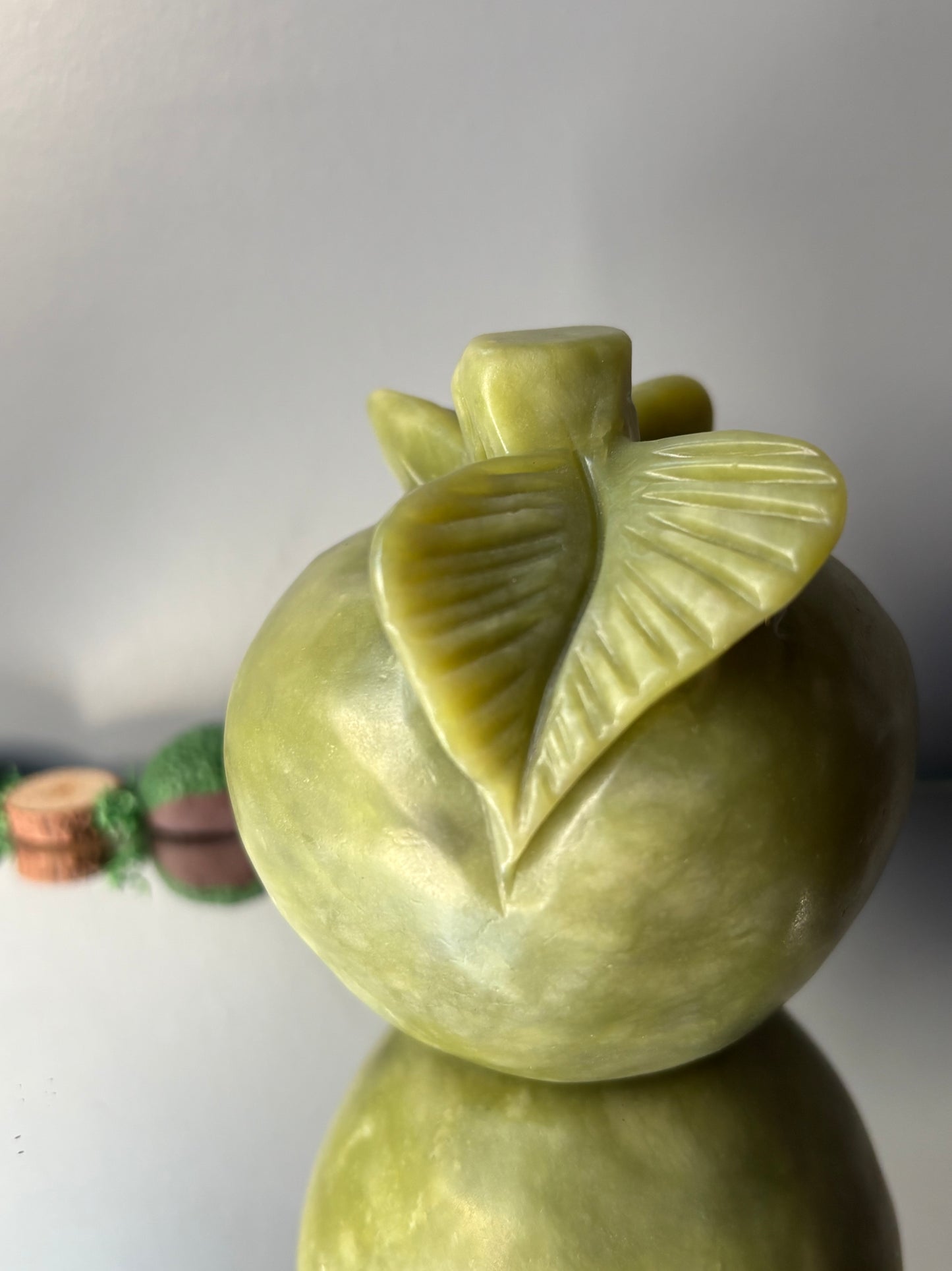Green Jade Gemstone Crystal Apple Carving