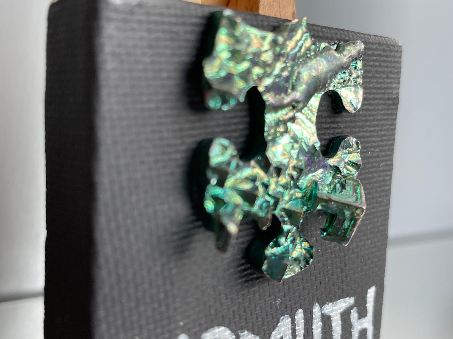 Teal Bismuth Puzzle Crystal Mini Canvas Easel Art