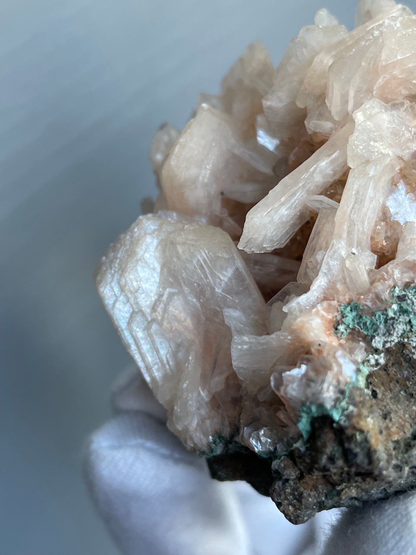 Peach Stilbite & Malachite Crystal Gemstone Mineral Specimen (2)
