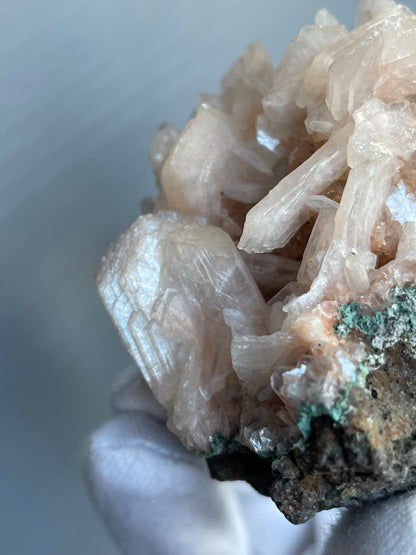 Peach Stilbite & Malachite Crystal Gemstone Mineral Specimen (2)