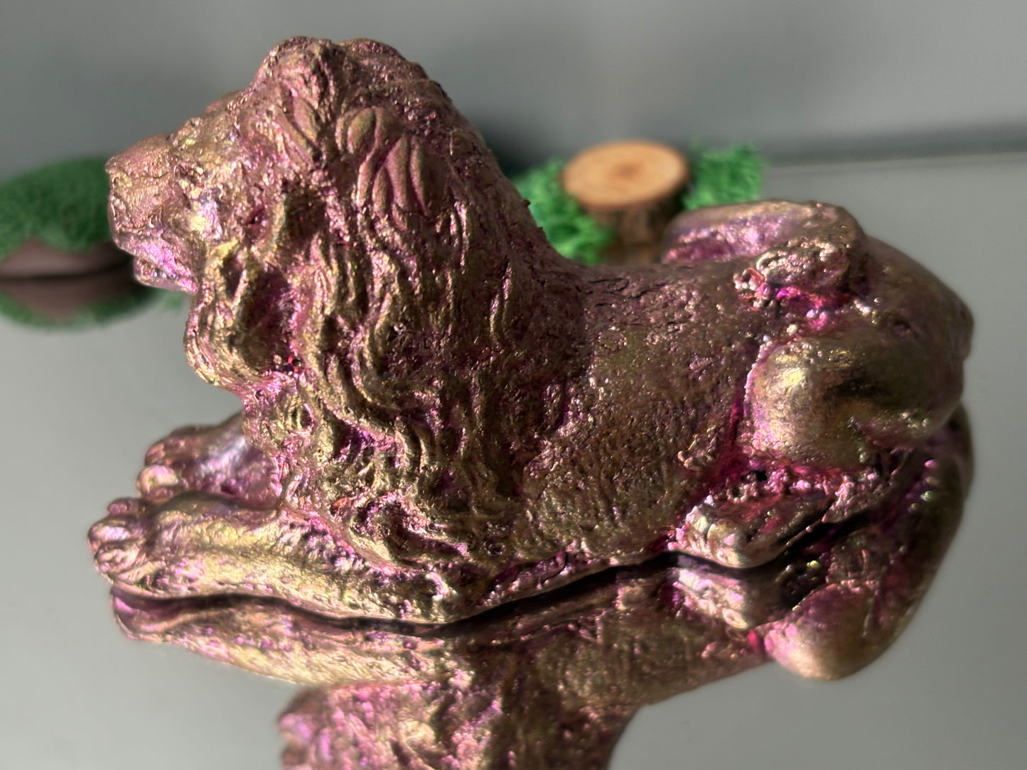 Pink Bismuth Crystal Lion Metal Art Sculpture