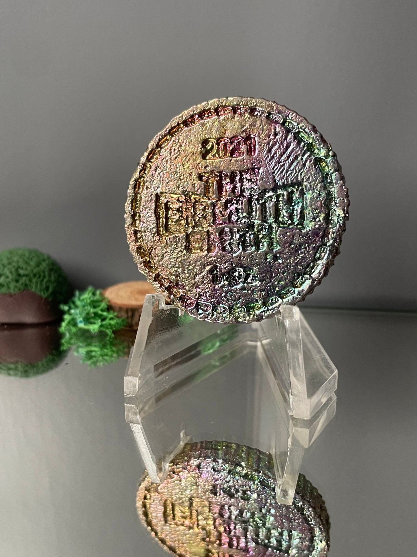 Rainbow Bismuth Crystal Star Coin Metal Sculpture Art (1)
