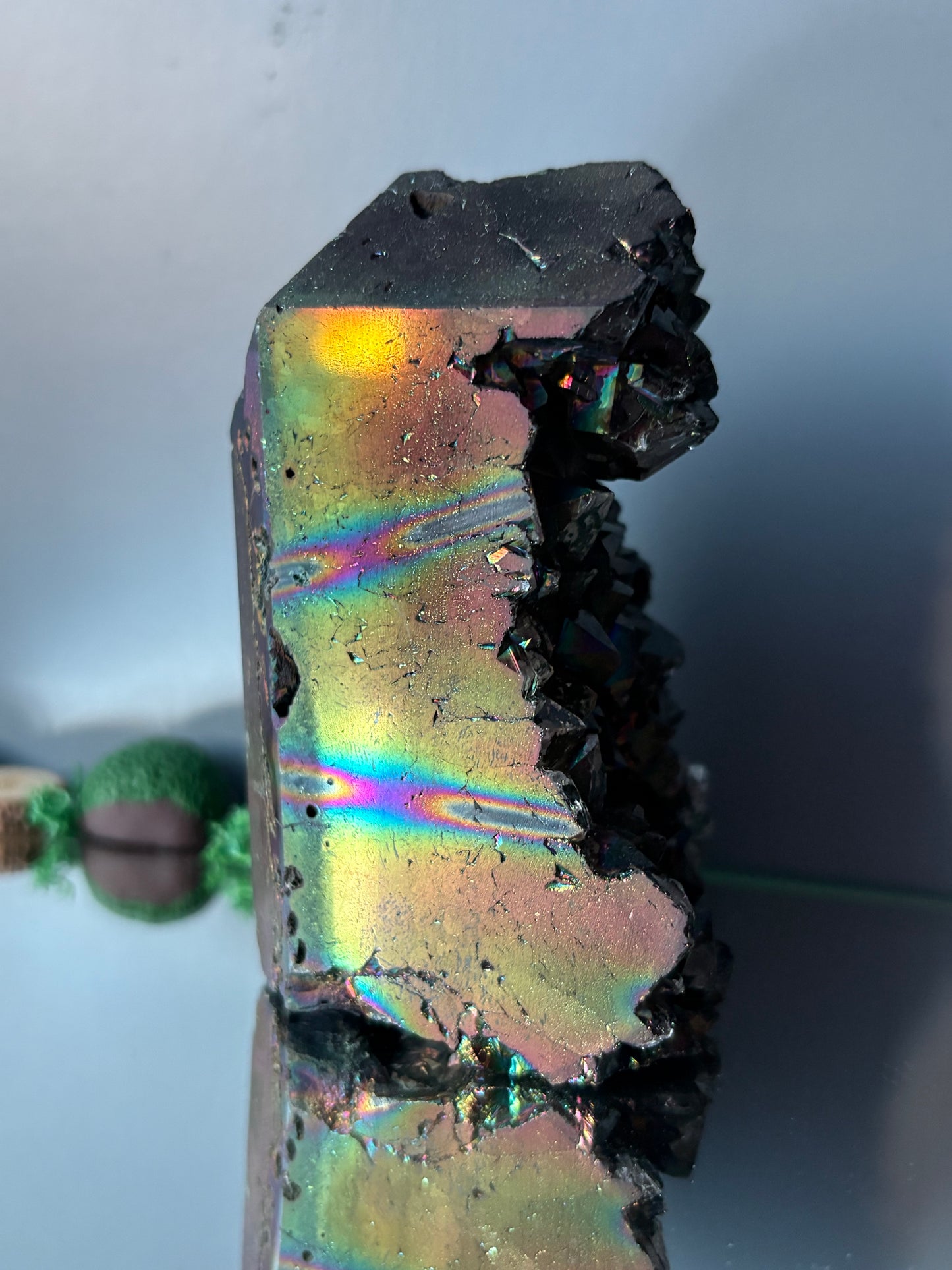 Black Aura Coated Amethyst Gemstone Crystal Cluster Tower Chunk (A)