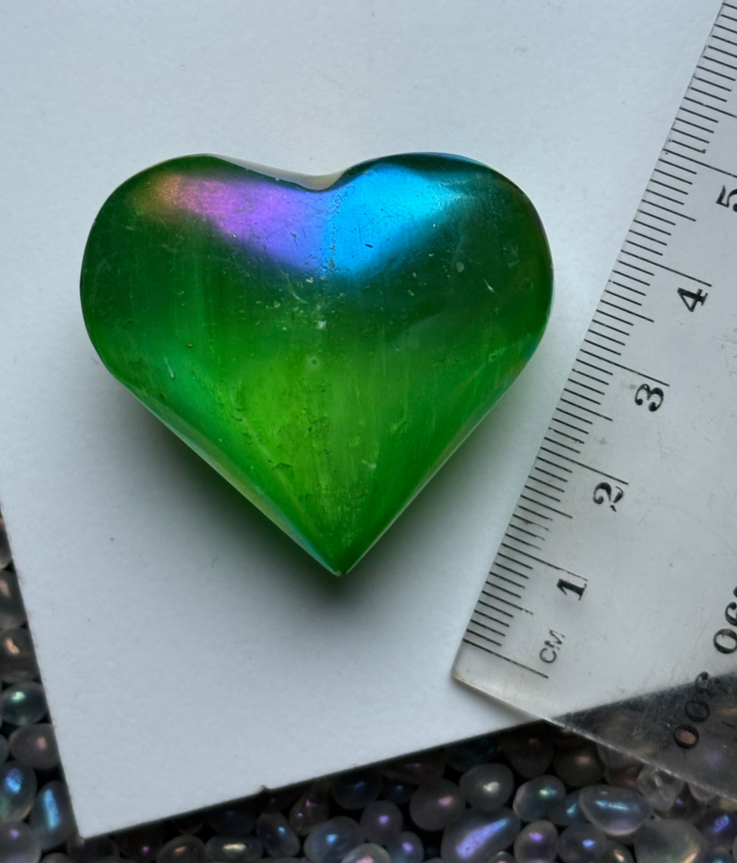 Green Aura Coated Selenite Satin Spar Crystal Gemstone Heart Carving