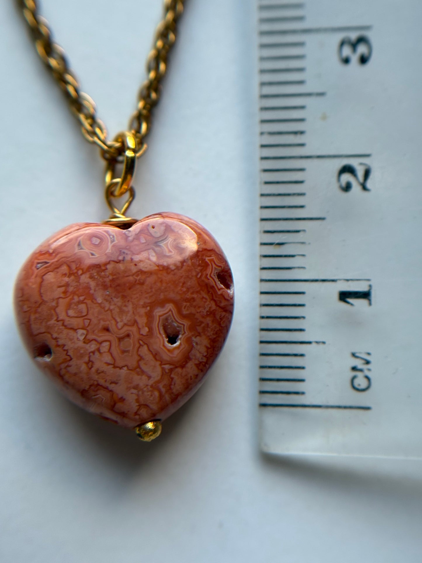 Orange Agate Druzy Coral Fossil Crystal Gemstone Heart Carving Necklace