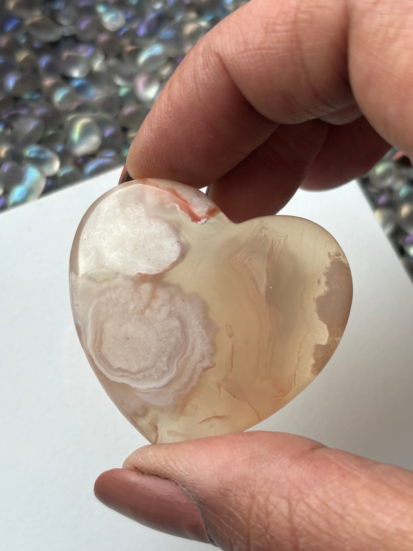 Flower Cherry Blossom Agate Crystal Gemstone Heart Carving (2)