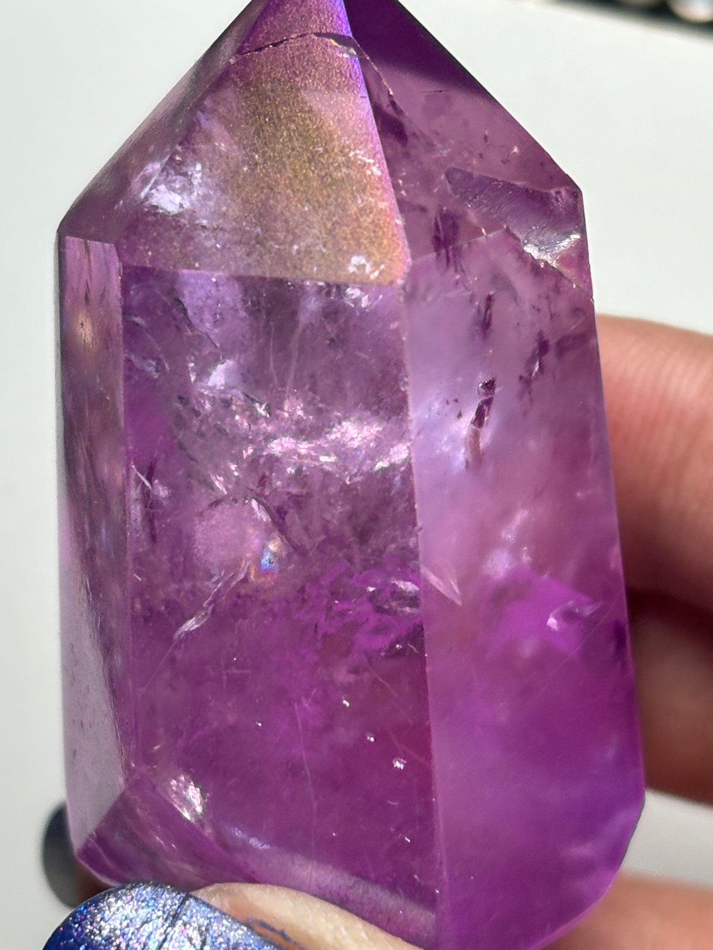 Purple Aura Quartz Crystal Gemstone Tower Point (B)