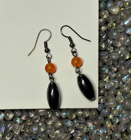 Orange Quartz & Hematite crystal gemstone earrings