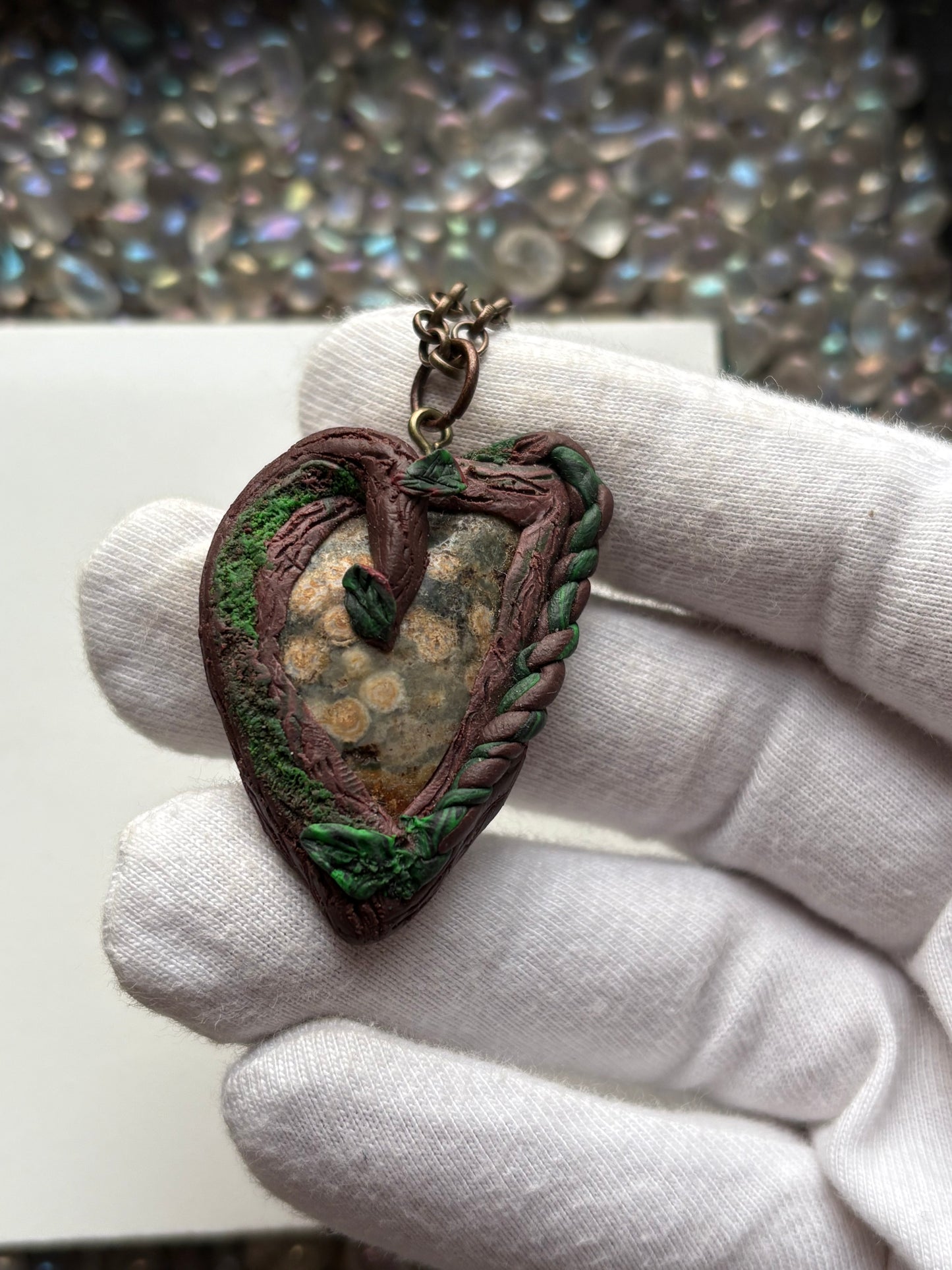 Ocean Jasper Gemstone Crystal Enchanted Forest Necklace (1)