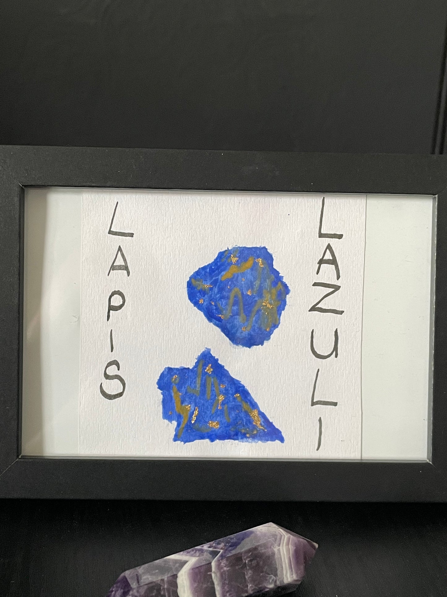 Lapis Lazuli Gemstone Crystal Watercolour Painting Framed
