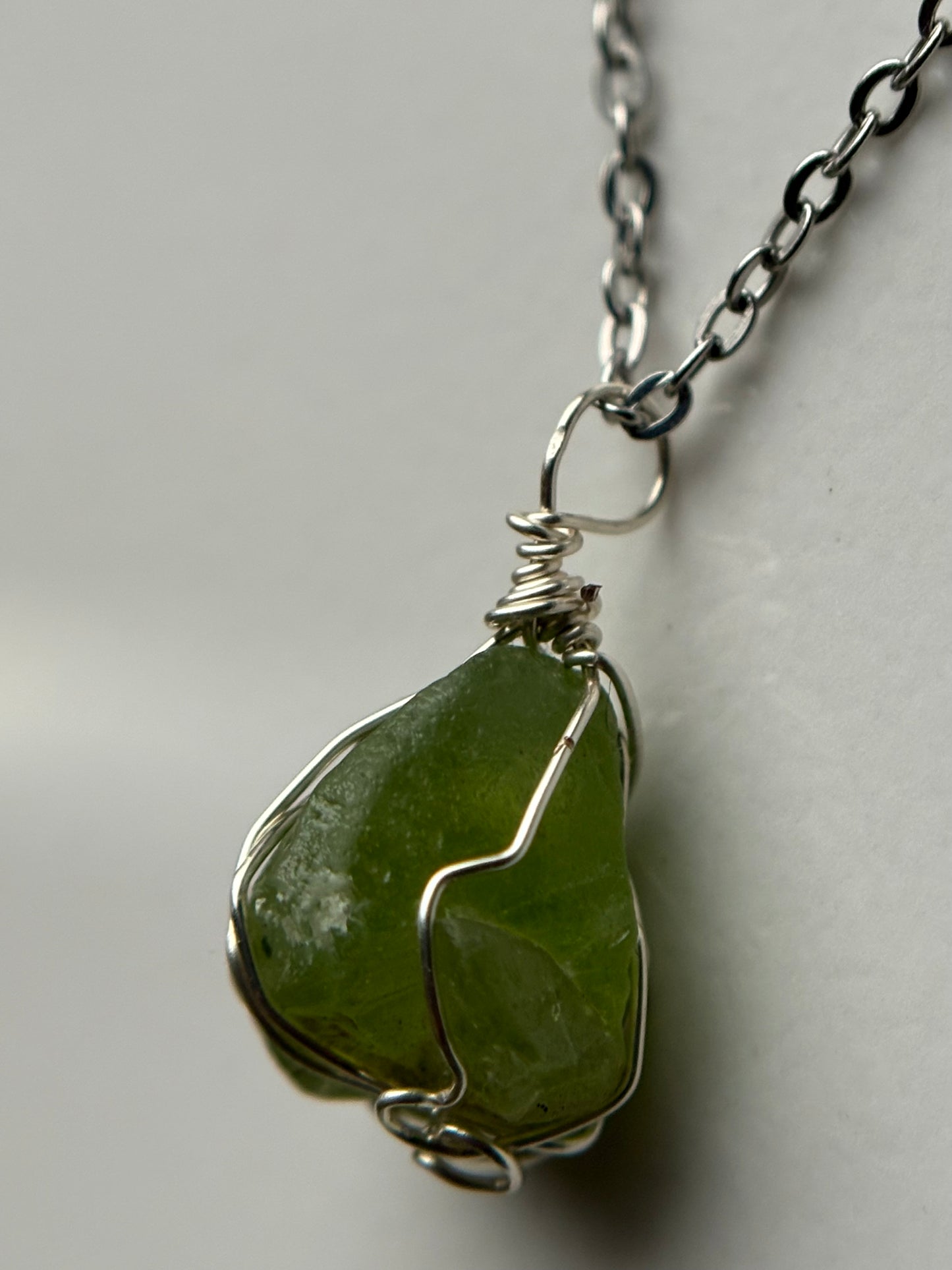 Peridot Rough Part Terminated Gemstone Crystal Wire Wrap Necklace