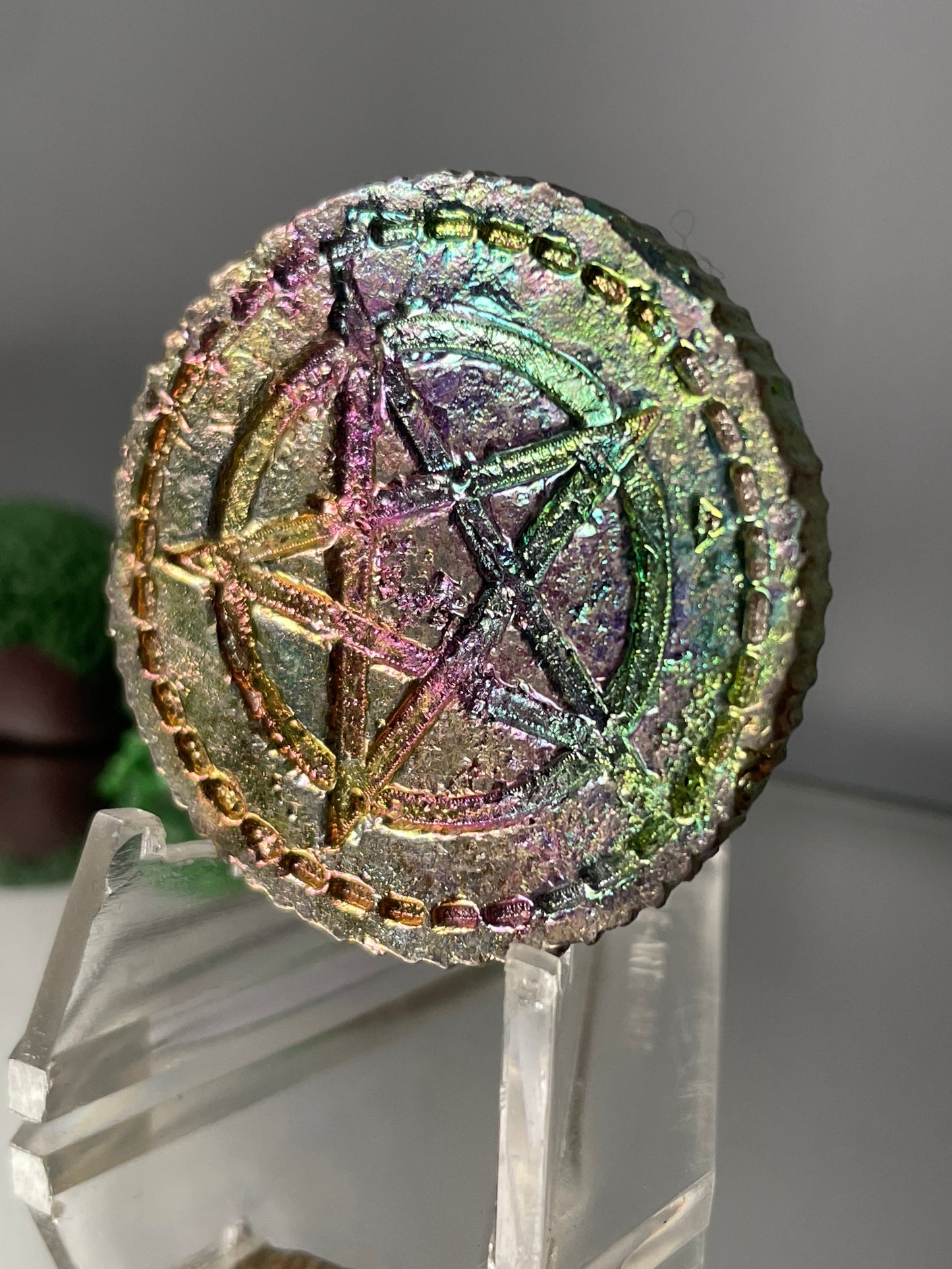 Rainbow Bismuth Crystal Star Coin Metal Sculpture Art (2)
