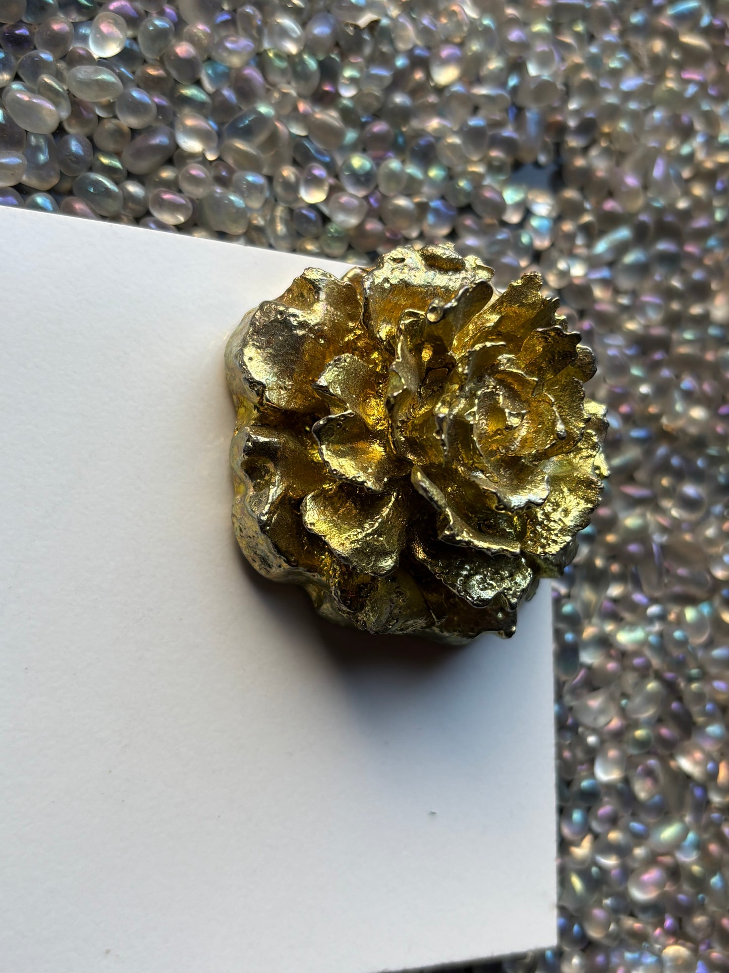 Gold Bismuth Crystal Rose Flower Metal Art Sculpture - Large
