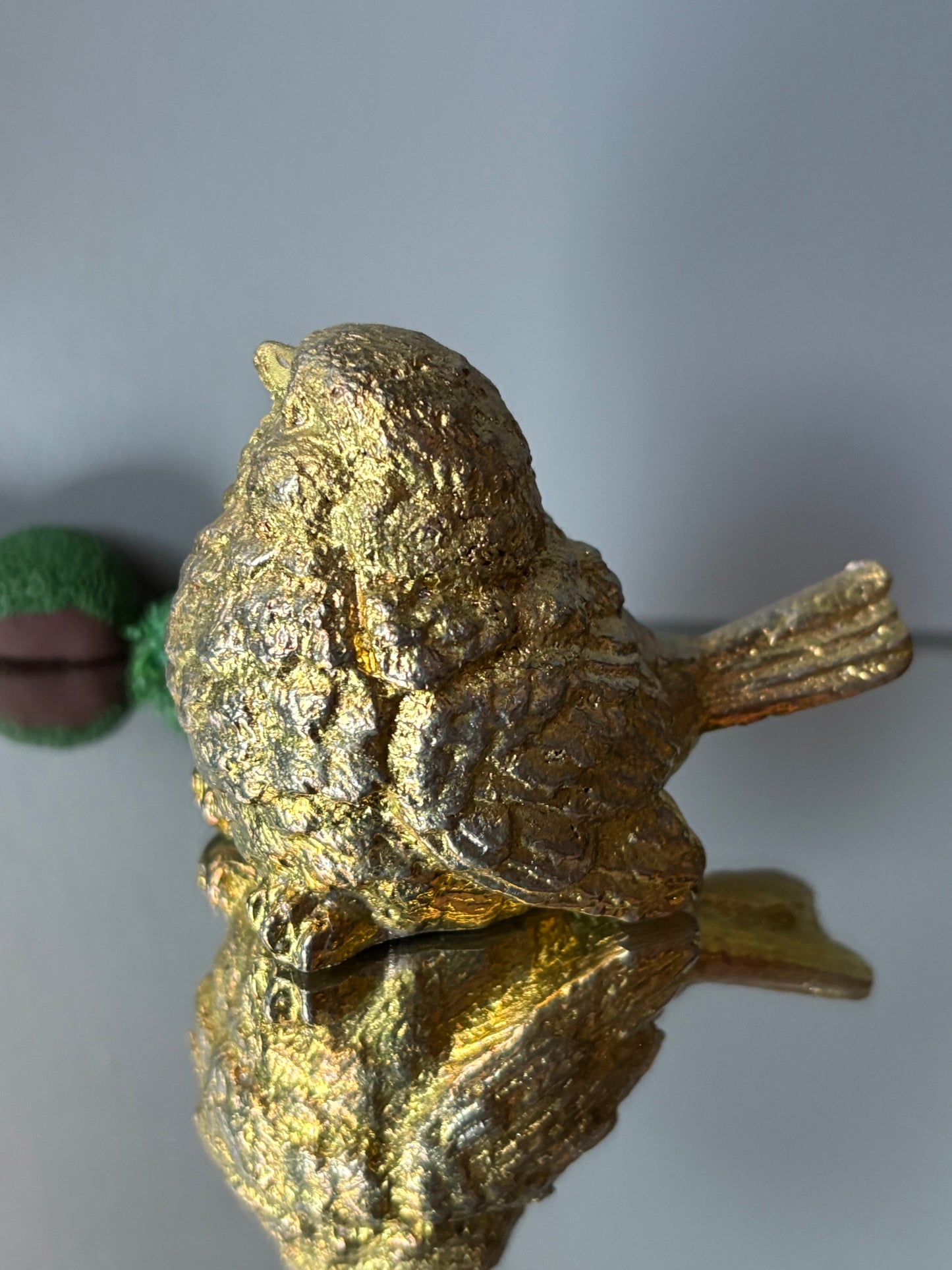 Gold Bismuth Crystal Wren Song Bird Metal Art Sculpture