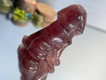 Strawberry Quartz Micro Pocket Pet Dog Crystal Gemstone Carving