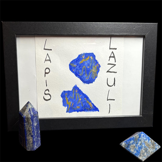 Lapis Lazuli Gemstone Crystal & Watercolour Painting Framed Gift Set