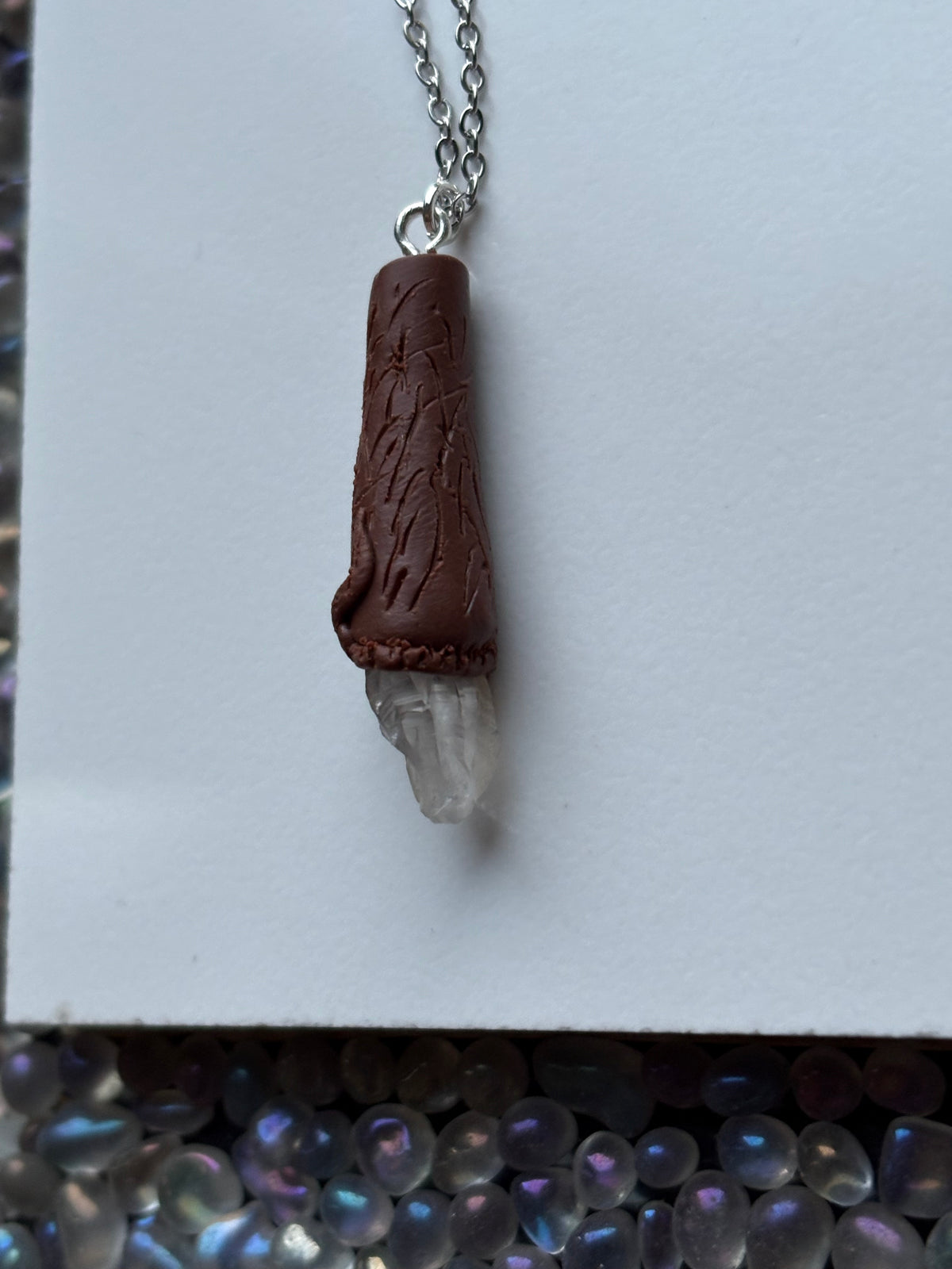Scottish Quartz Crystal Gemstone Clay Wooden Wand Necklace (4)