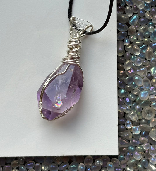 Ametrine Faceted Freeform Crystal Gemstone Silver Necklace (1)