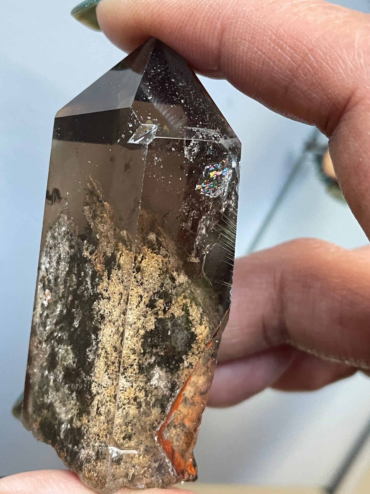 Smoky Hematite Rutile Garden Quartz Crystal Gemstone Tower Point