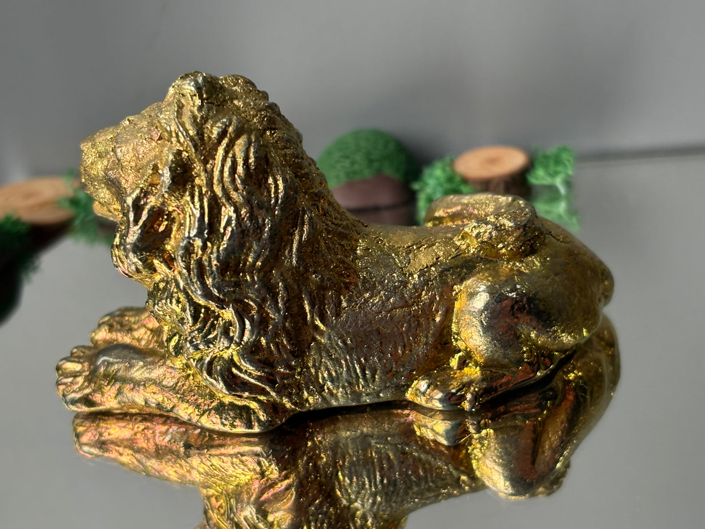 Gold Bismuth Crystal Lion Metal Art Sculpture