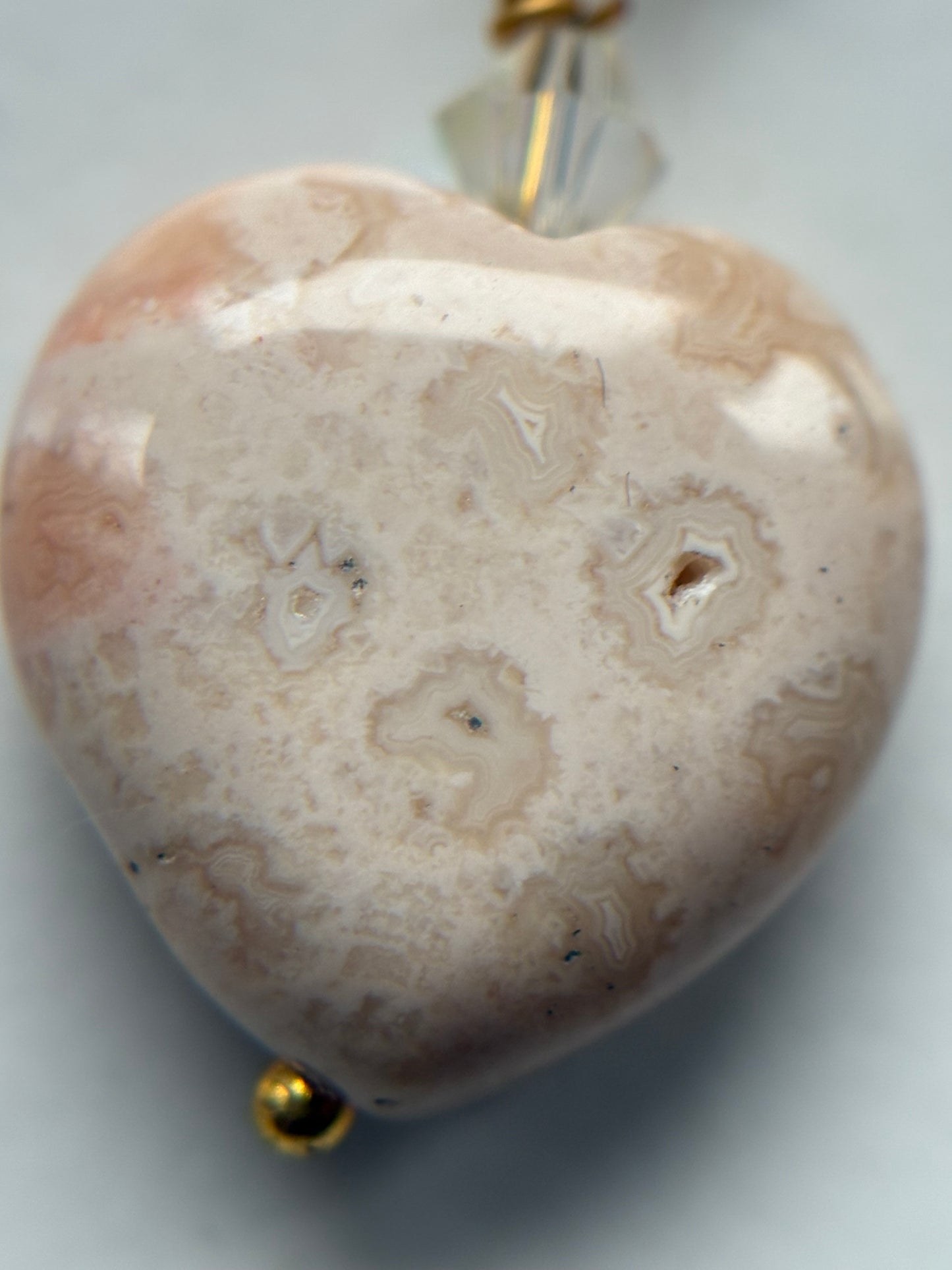Peach Agate Druzy Coral Fossil Crystal Gemstone Heart Carving Necklace