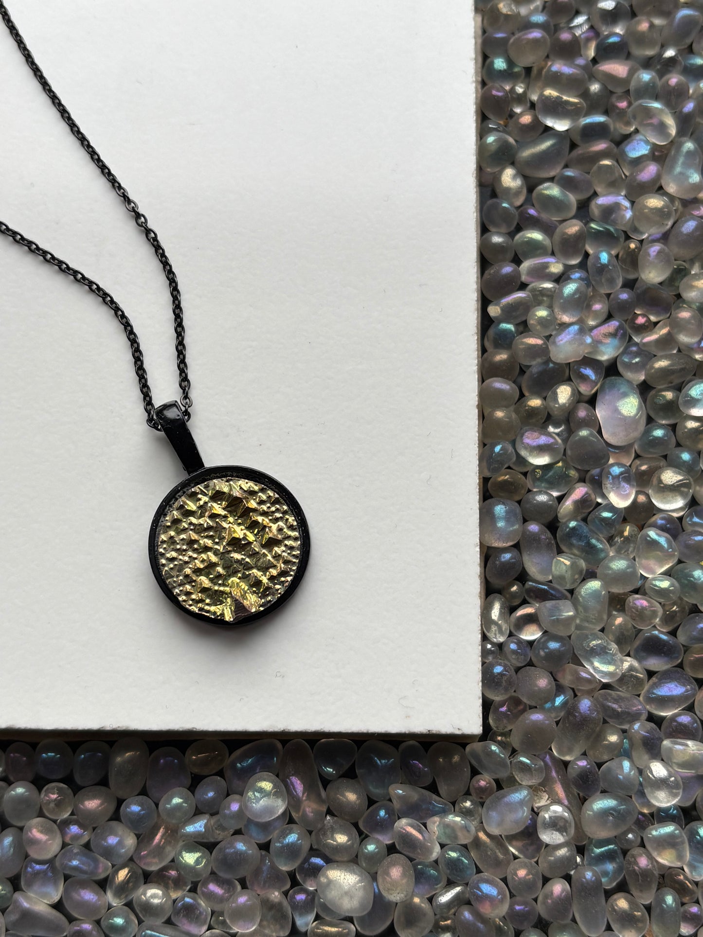 Gold Bismuth Crystal Metal Art Cord Necklace MINI CIRCLE