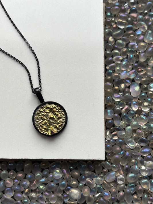 Gold Bismuth Crystal Metal Art Cord Necklace MINI CIRCLE