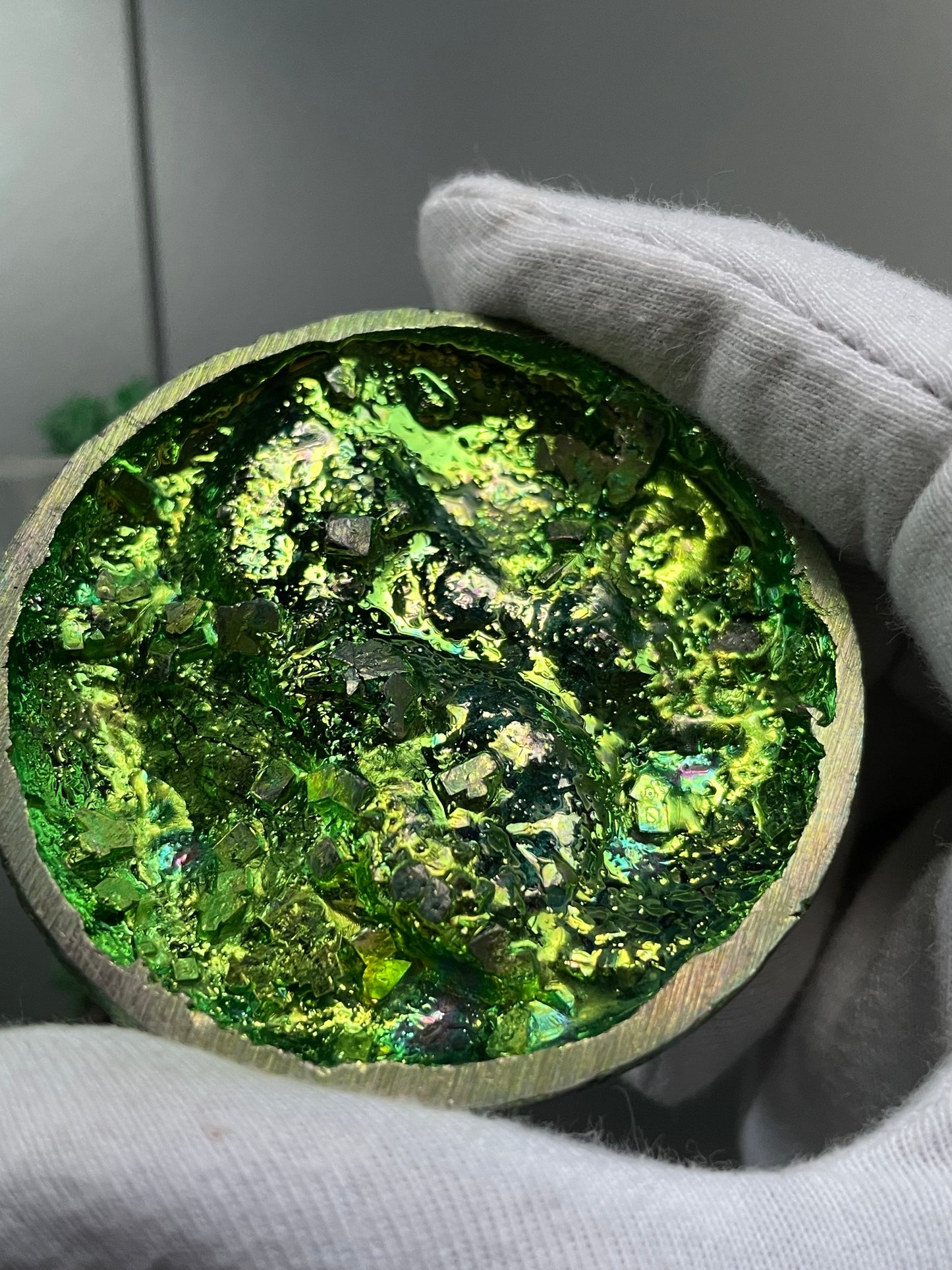 Green Bismuth Crystal Sun Moon Metal Art Sculpture