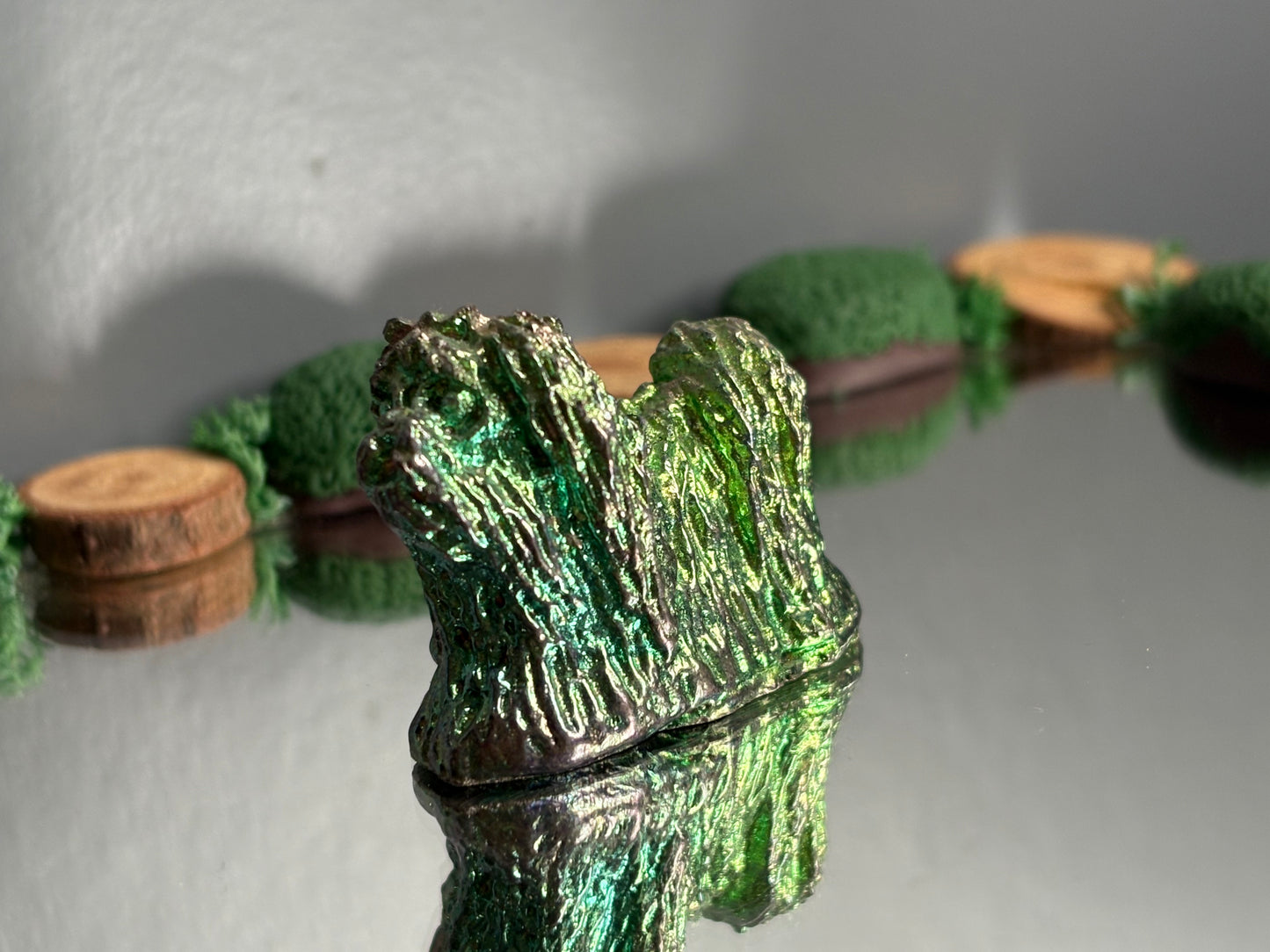 Green Teal Mini Dog Bismuth Crystal Metal Art Sculpture