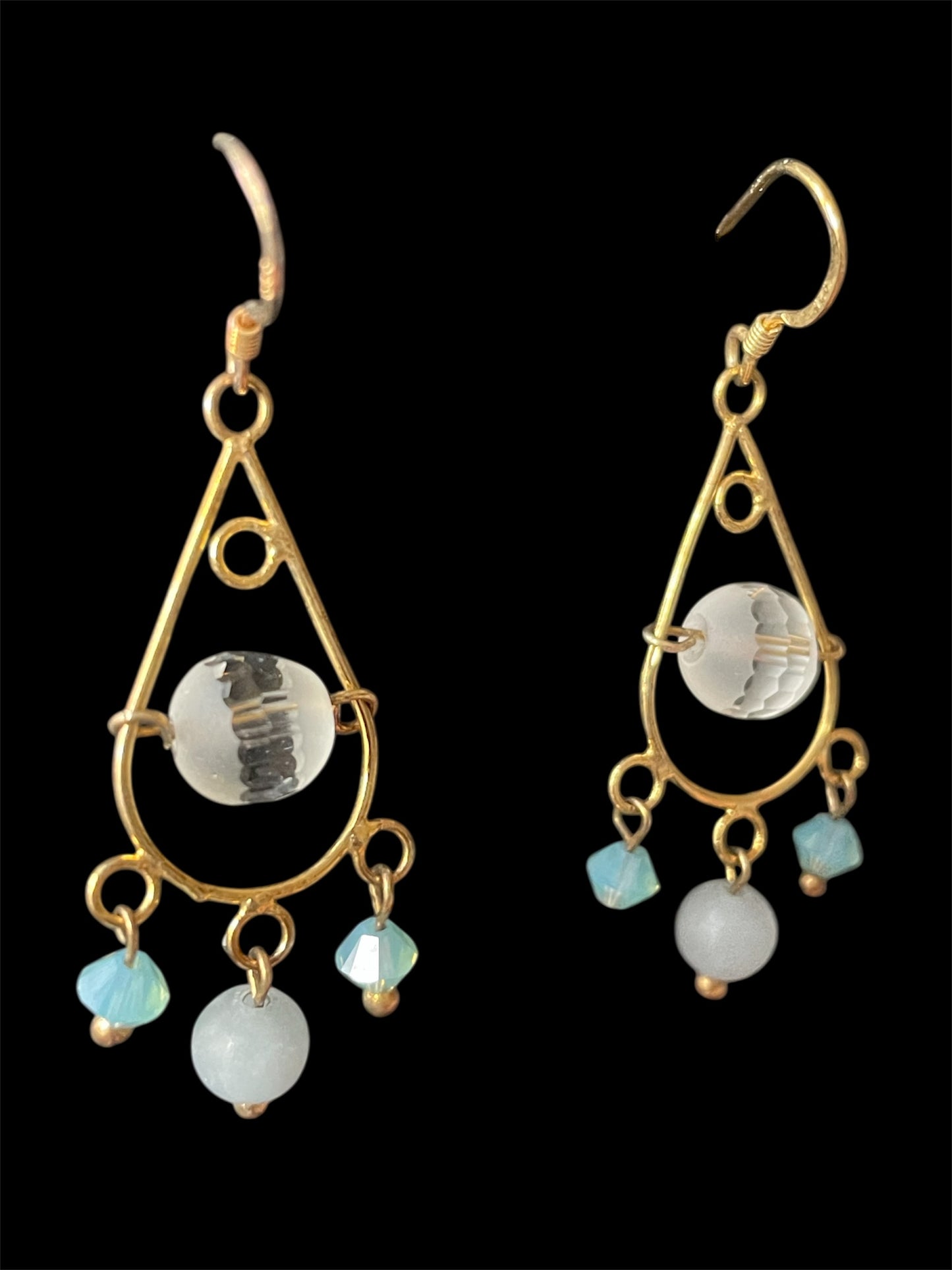 Angelite & Quartz crystal gemstone Swarovski gold chandelier 925 earrings