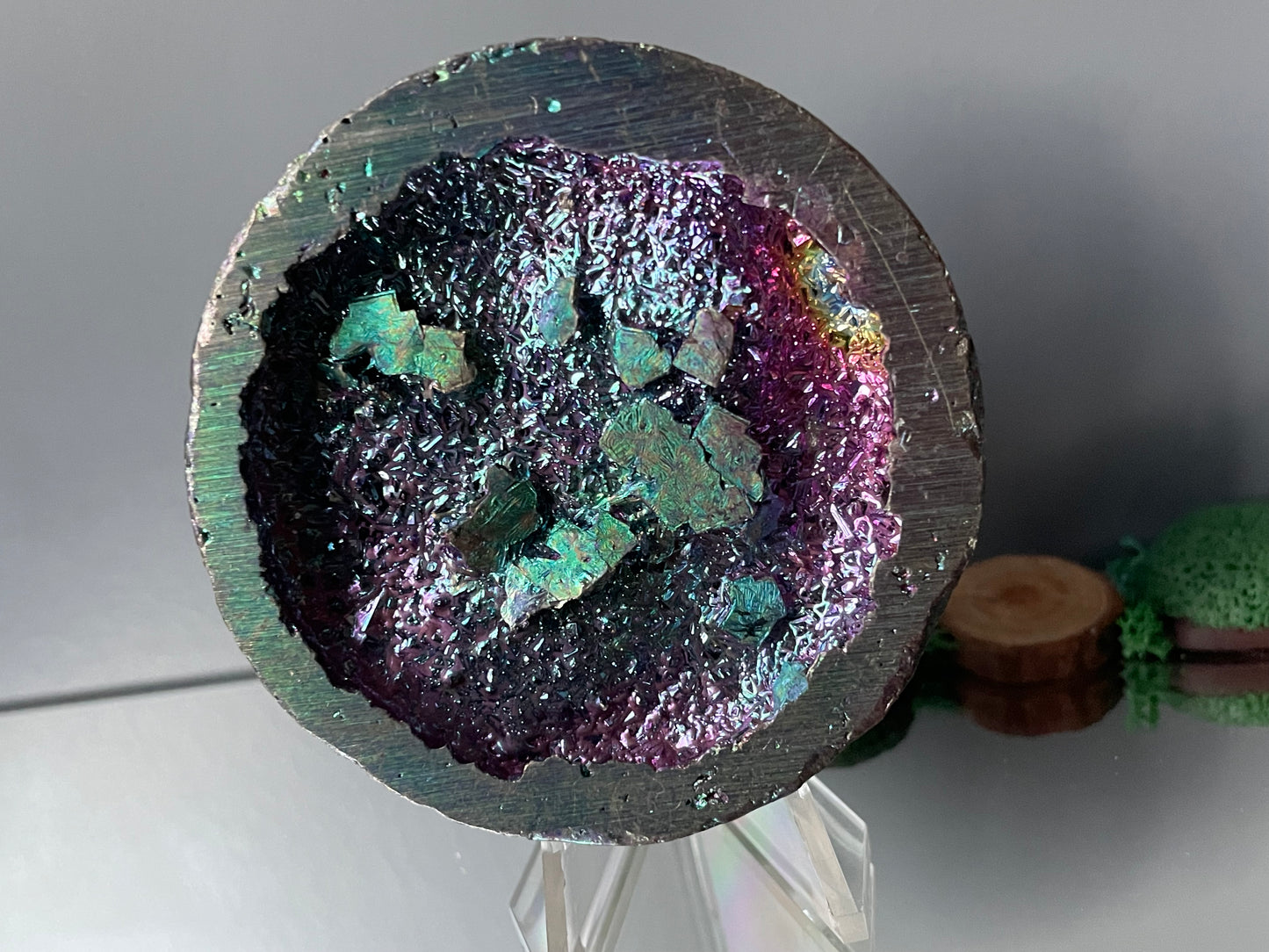 Teal Bismuth Crystal Sun Moon Metal Art Sculpture