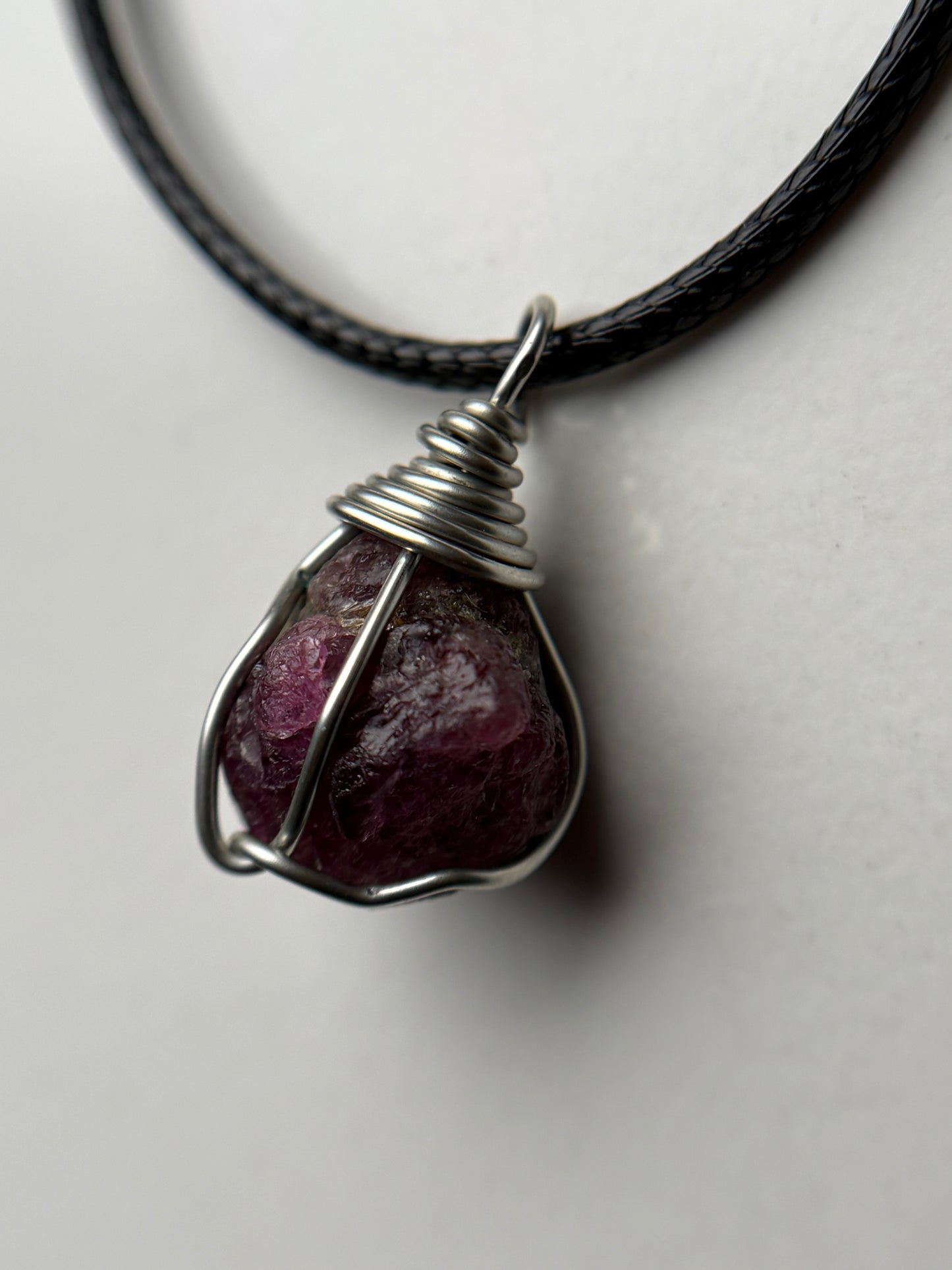 Ruby Rough Gemstone Crystal Wire Wrap Silver Necklace