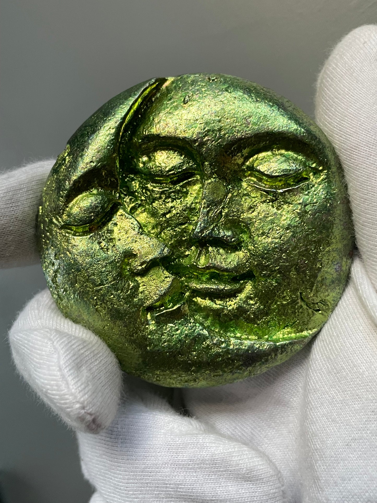 Green Bismuth Crystal Sun Moon Metal Art Sculpture