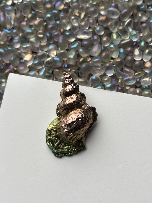 Pink & Green Bismuth Crystal Tulip Sea Shell Metal Art Sculpture