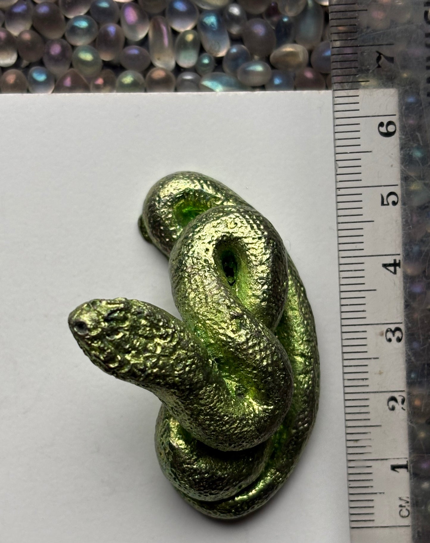 Green Bismuth Crystal Coil Snake Metal Art Sculpture