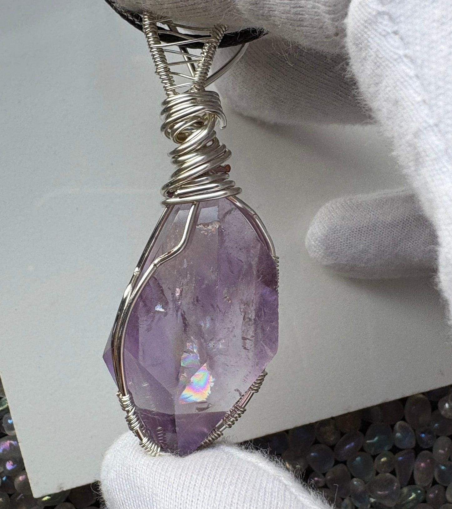 Ametrine Faceted Freeform Crystal Gemstone Silver Necklace (1)