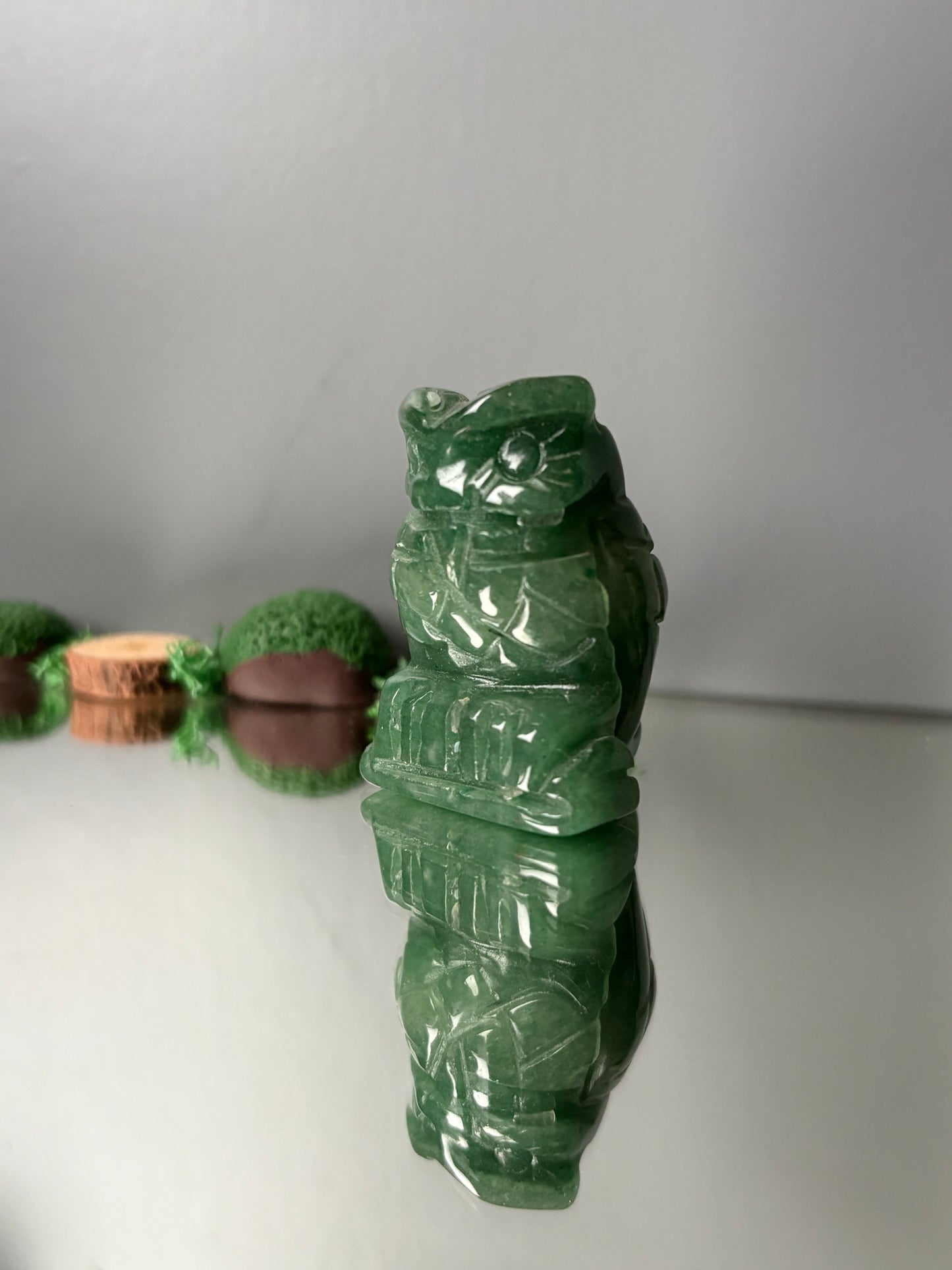 Green Aventurine Gemstone Crystal Animal Owl Carving