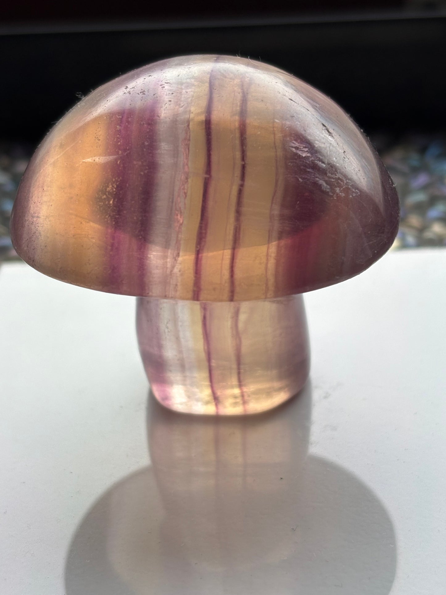 Rainbow Fluorite Crystal Gemstone Mushroom Carving - Large