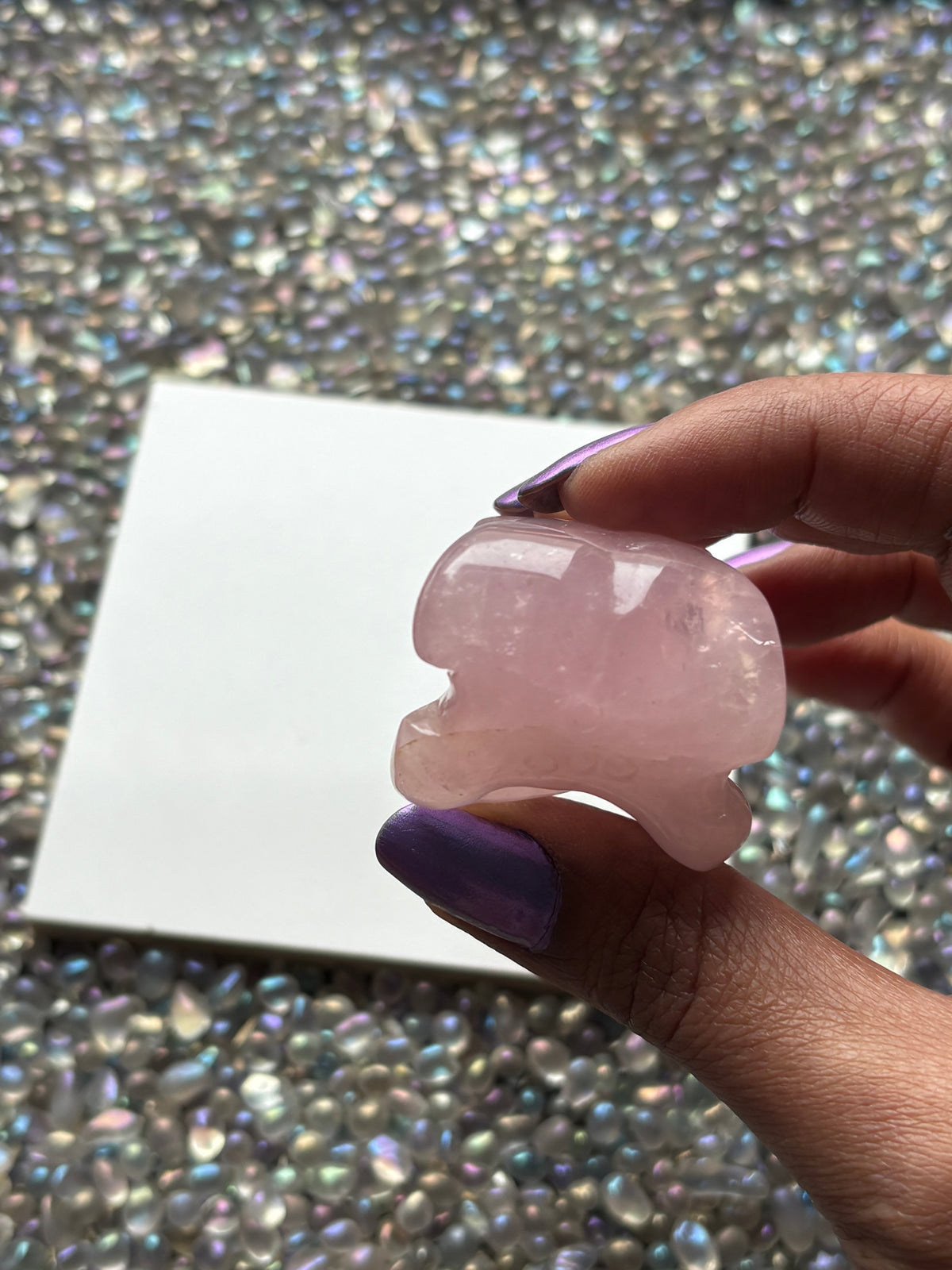 Rose Quartz Gemstone Crystal Raven Skull Carving - Large