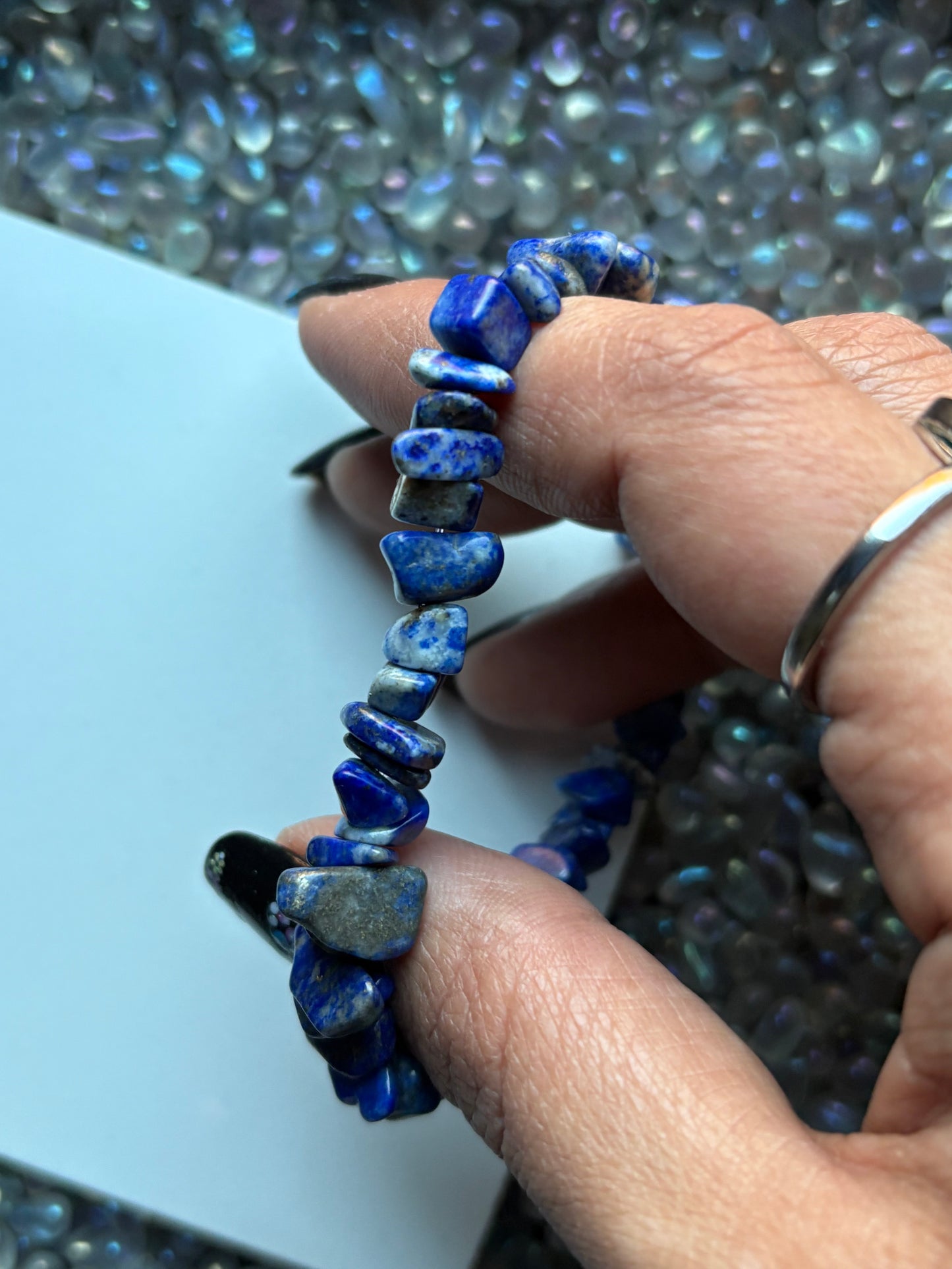 Lapis Lazuli Rough Gemstone Crystal Stretch Bracelet