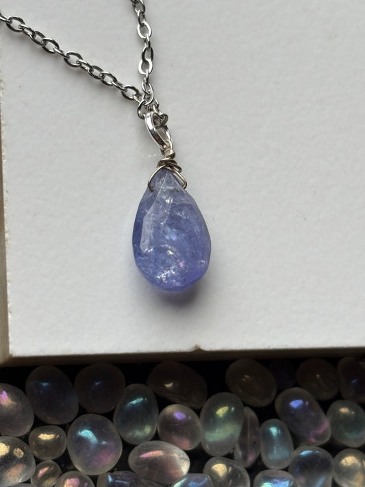 Tanzanite Faceted Drop Crystal Gemstone Necklace