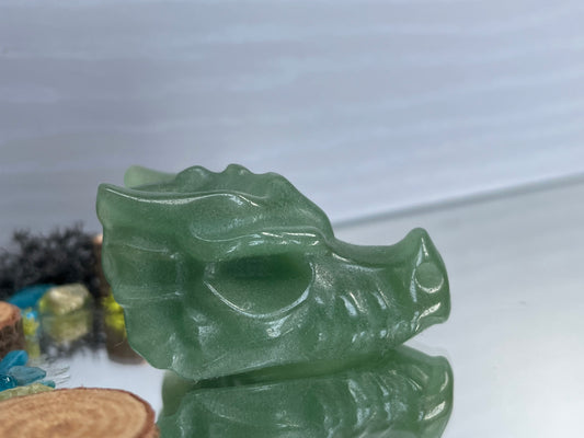 Green Aventurine Dragon Skull Mini Crystal Gemstone Carving