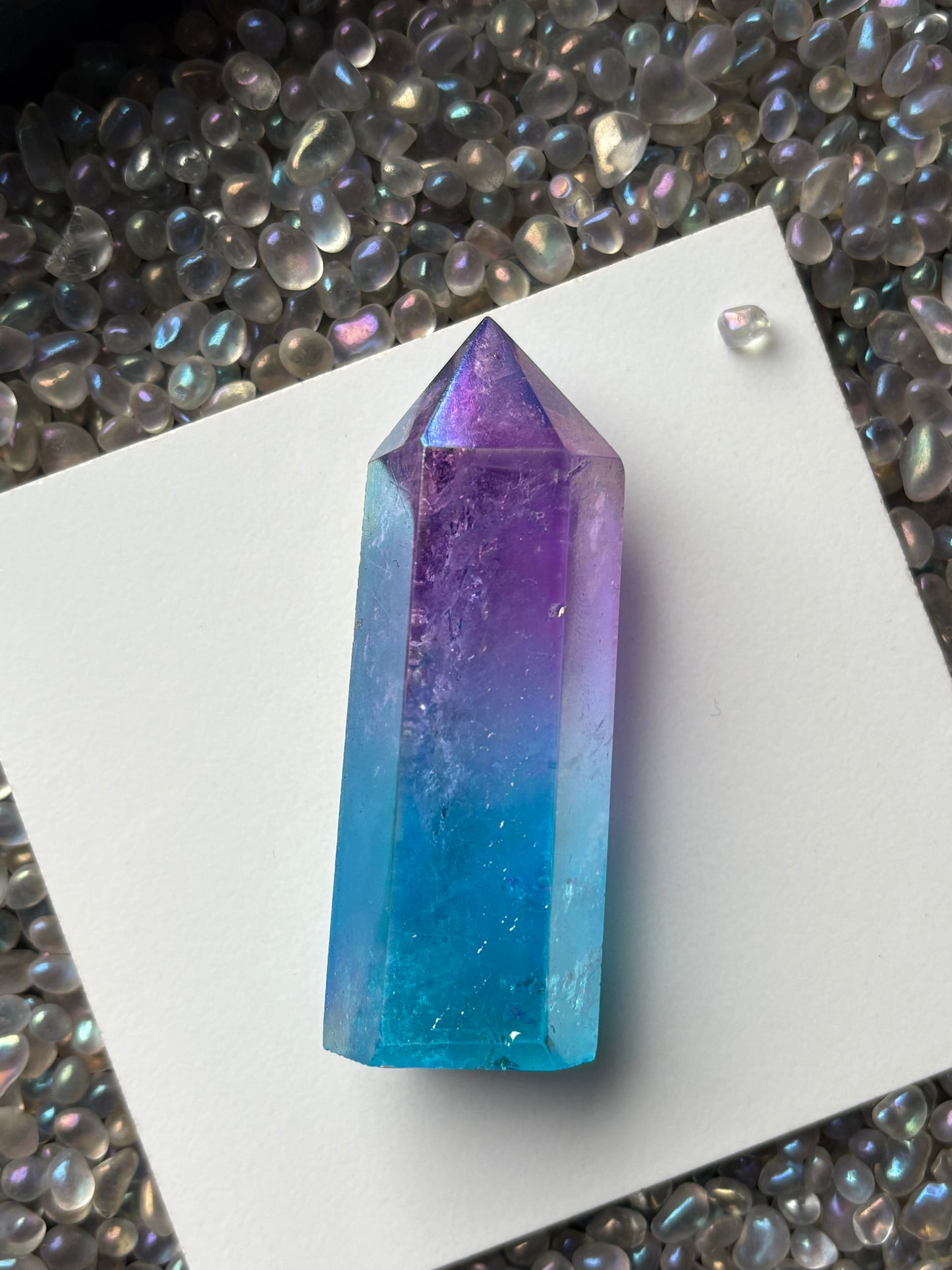 Purple & Aqua Blue Hybrid Aura Quartz Crystal Gemstone Tower Point (2)